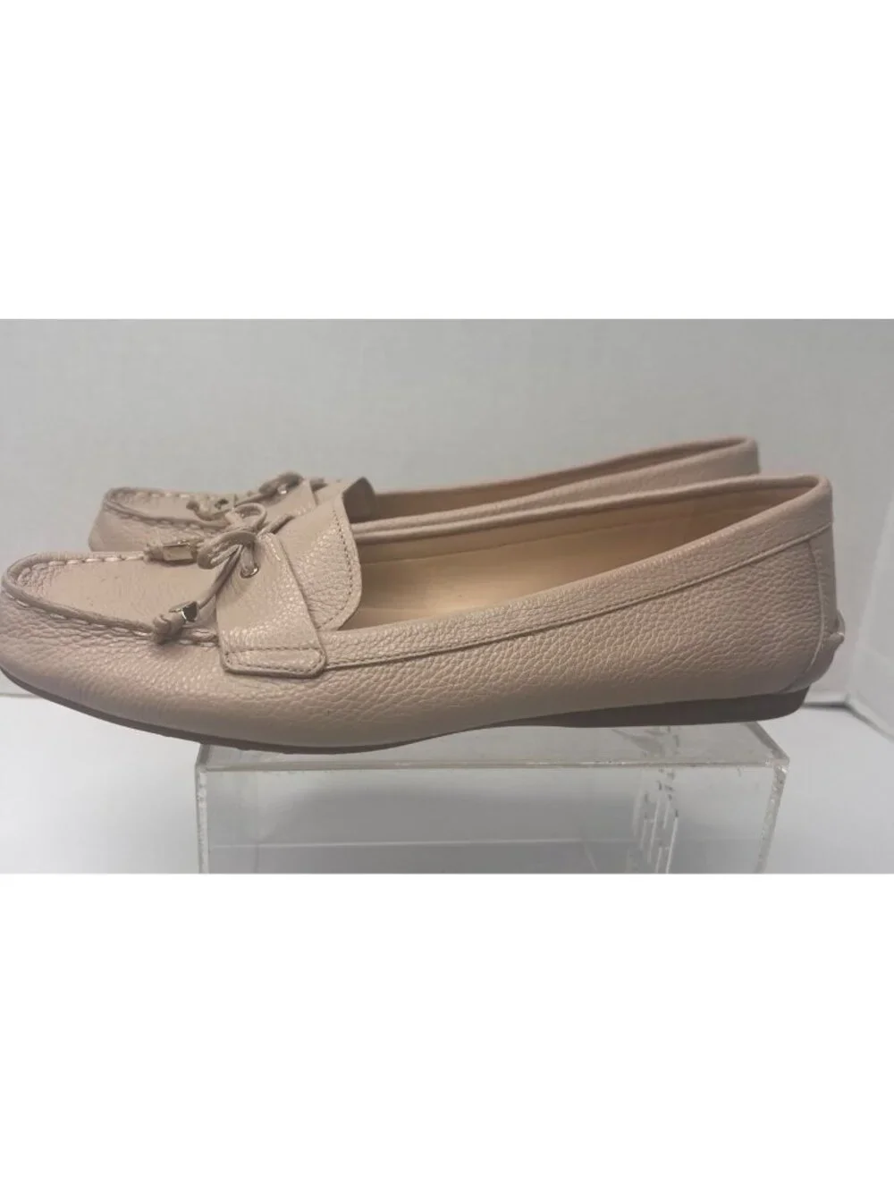 Kate Spade Cheshire Tie Pebbled Leather Loafer Moccasin Shoes Rose Size 8B Chic